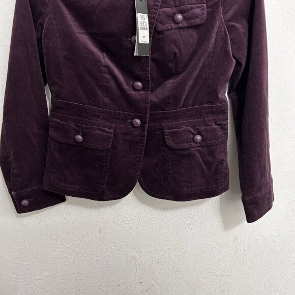 Talbots Jacket Blazer Women’s Sz 0P Purple Plum Velvet Feel Button Up Business - Picture 3 of 8